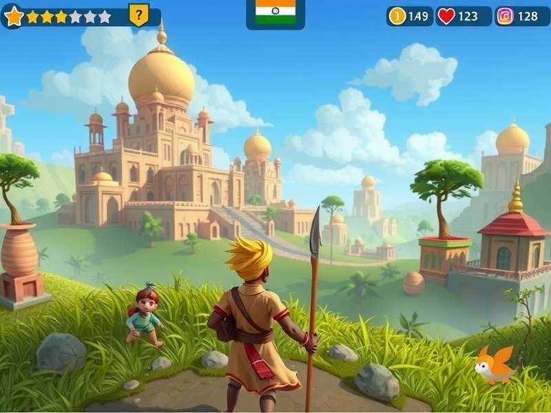 Ginger Peripatetic India gameplay screenshot showing character in Indian landscape